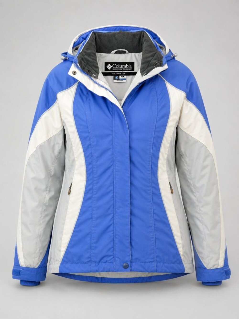 Columbia Womens Large Interchange Jacket Blue Gray Omni-Tech Waterproof Coat
